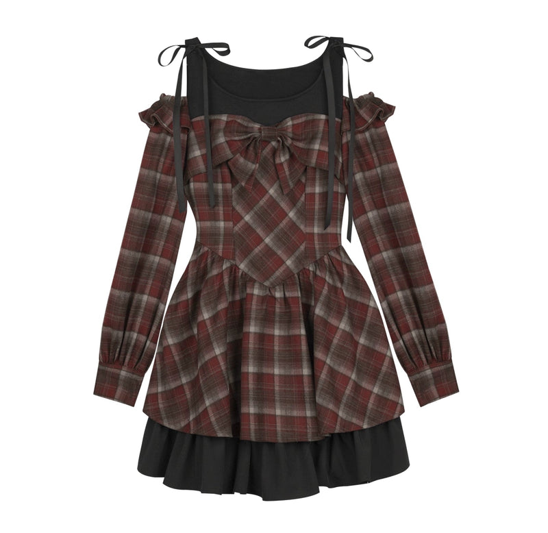 Red and Brown Checked Dress