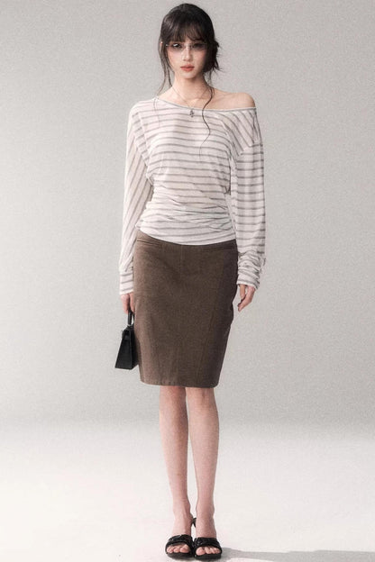 Striped Tencel Off-shoulder Top