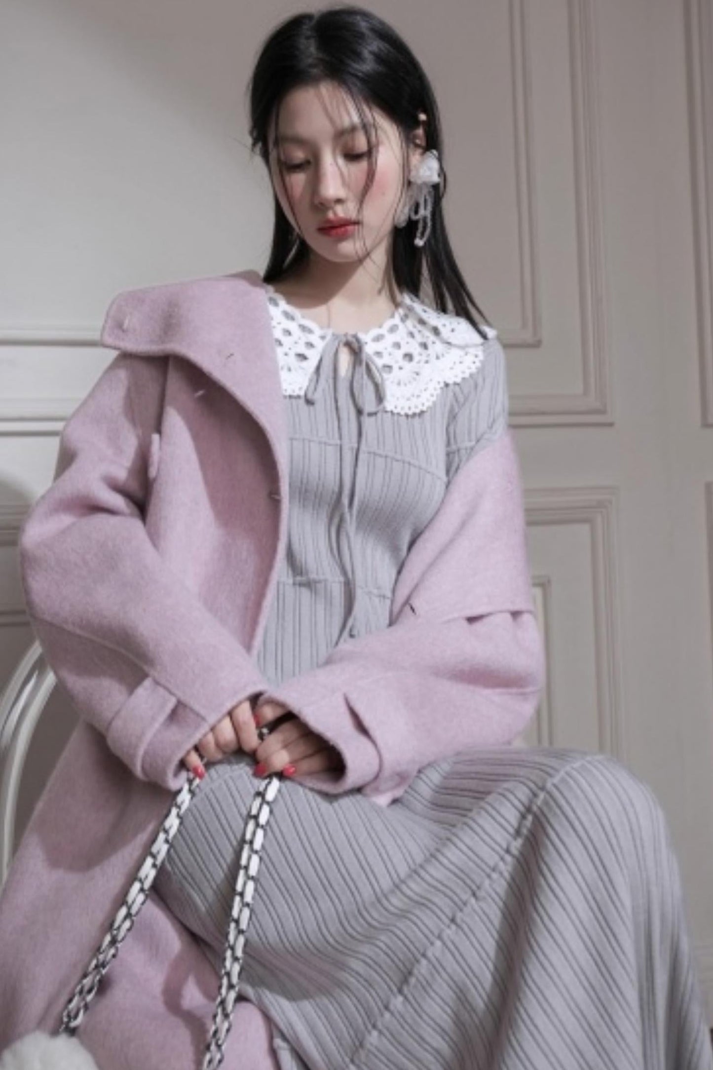 Sichuan Mist Gray Ruffle Long Dress