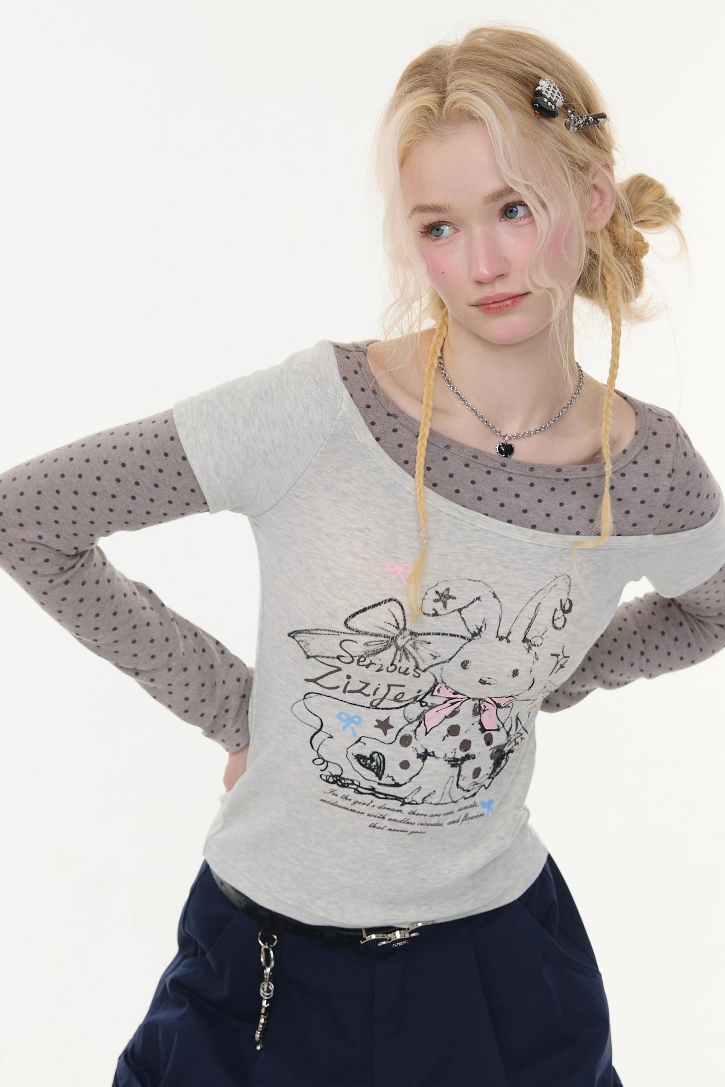 Dot Rabbit Print Top