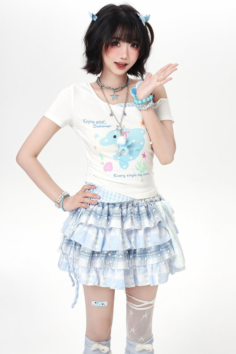 Off-shoulder Dolphin Summer Fake Two-piece Top