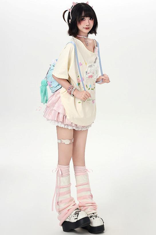 Sweet Cat Off-shoulder Strap Top