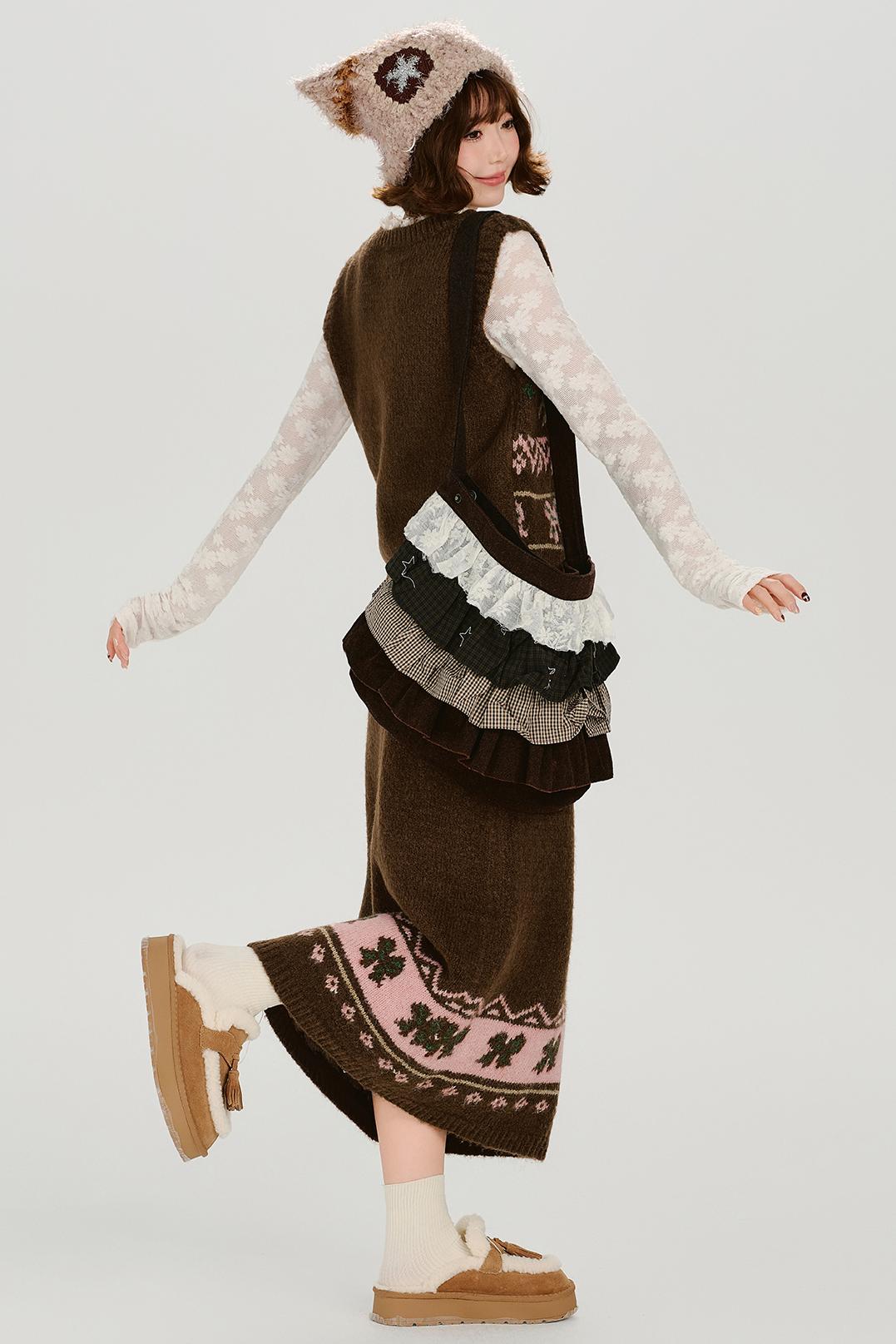 Retro Fair Isle Knit Vest + Skirt