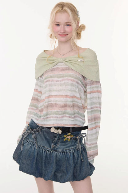Striped Sweet Girly Tops