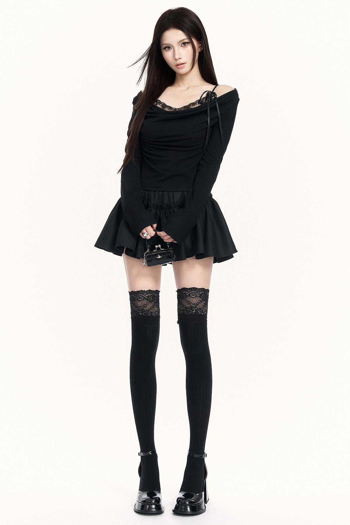 Lace Draped Collar Top