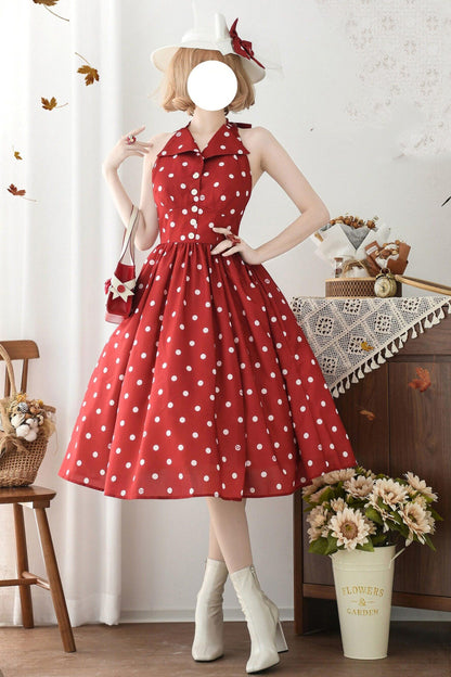 Retro Halter Neck French Flare Dress