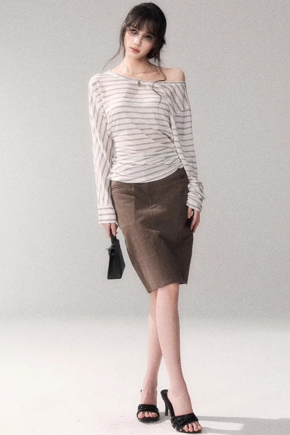 Striped Tencel Off-shoulder Top