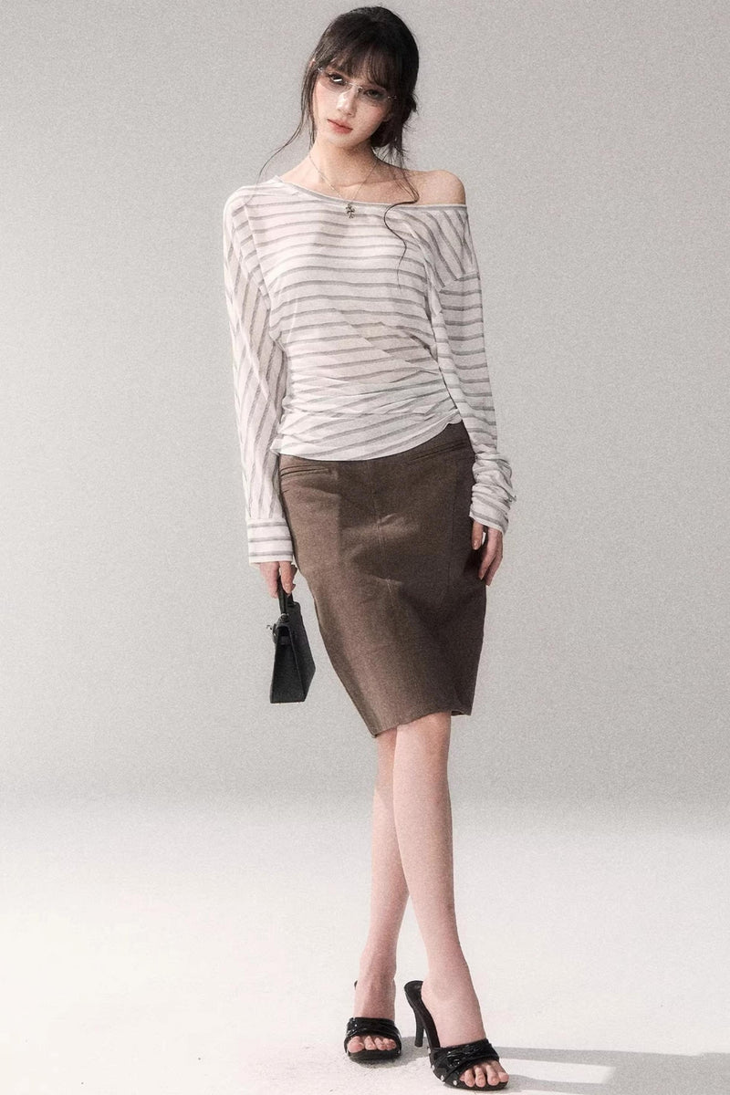 Striped Tencel Off-shoulder Top