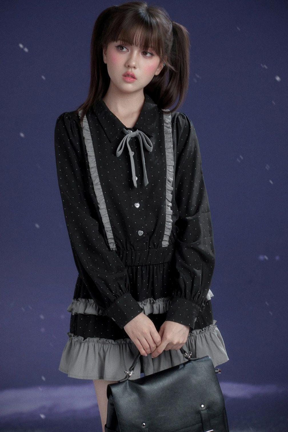 Dark Gray Polka Dot Dress