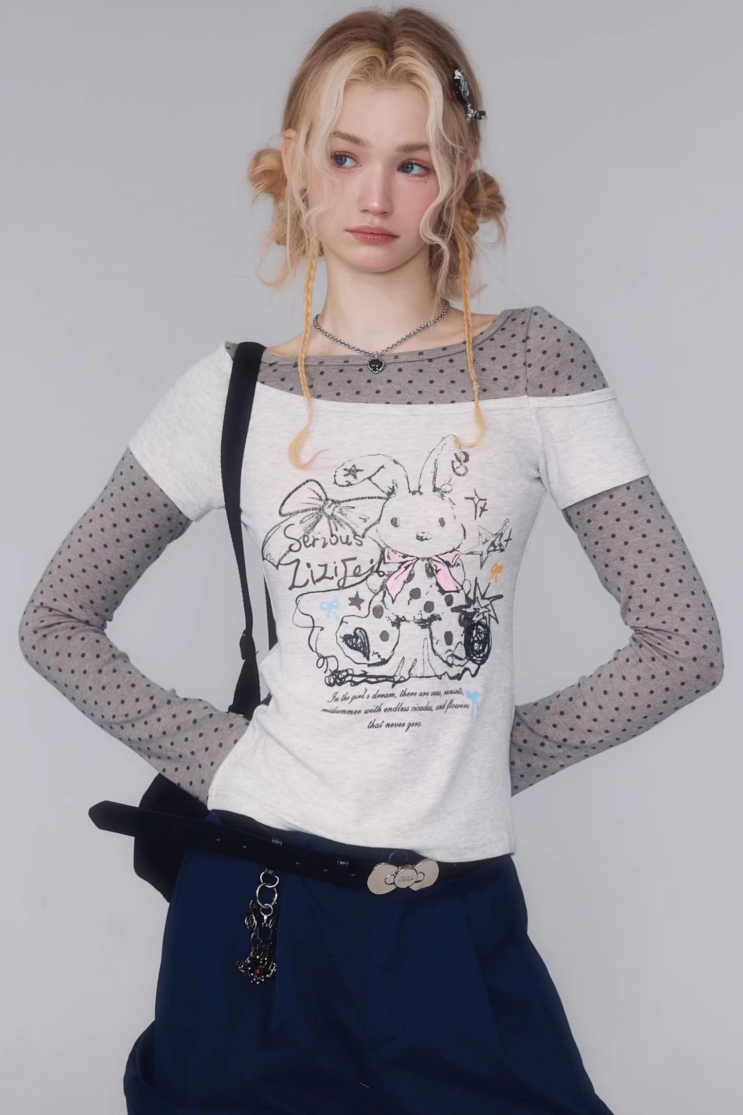 Dot Rabbit Print Top