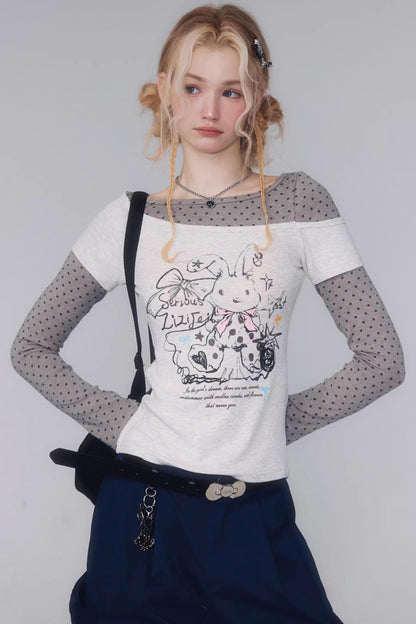 Dot Rabbit Print Top
