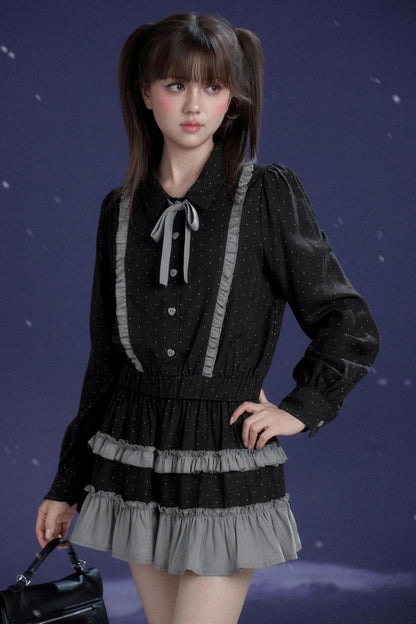 Dark Gray Polka Dot Dress