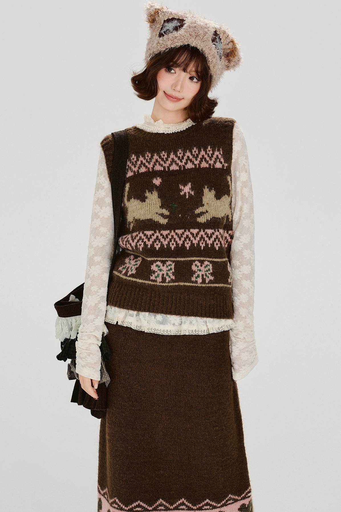Retro Fair Isle Knit Vest + Skirt