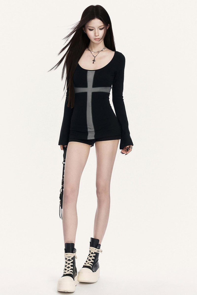 Cross Print Lightweight Blouse