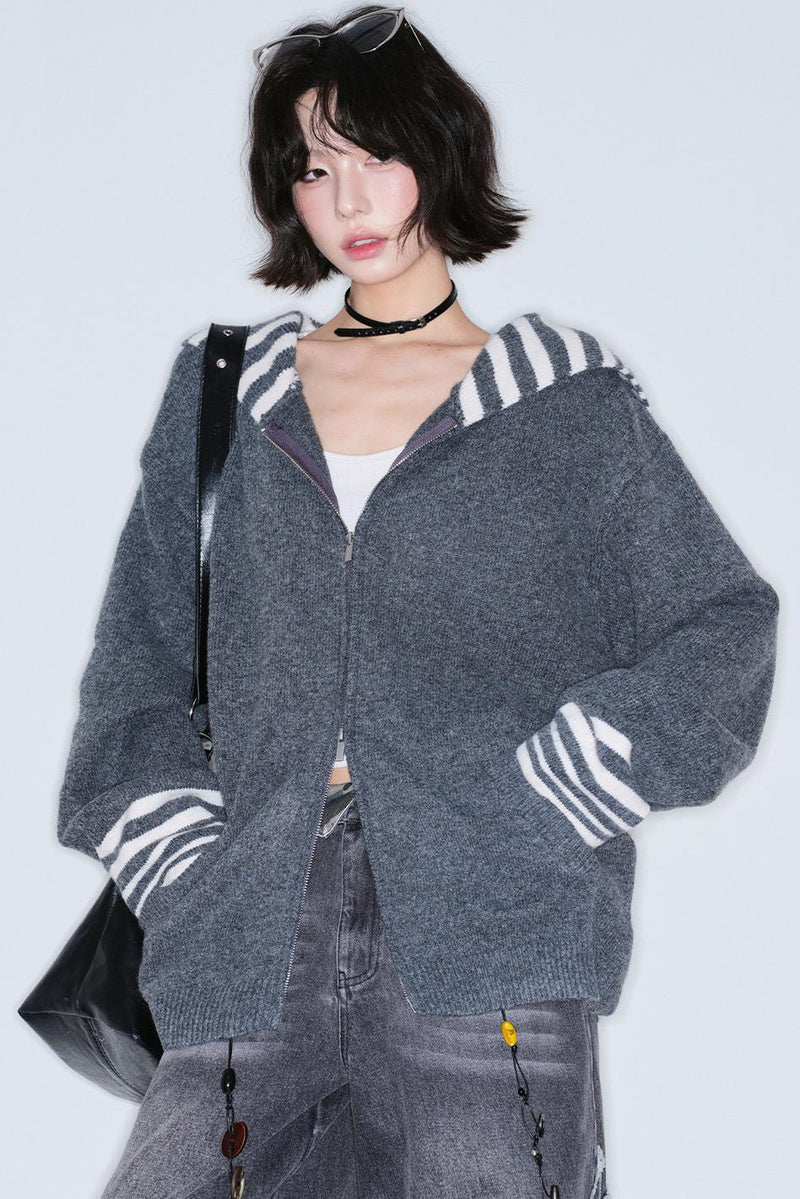 Striped Zip Knit Top