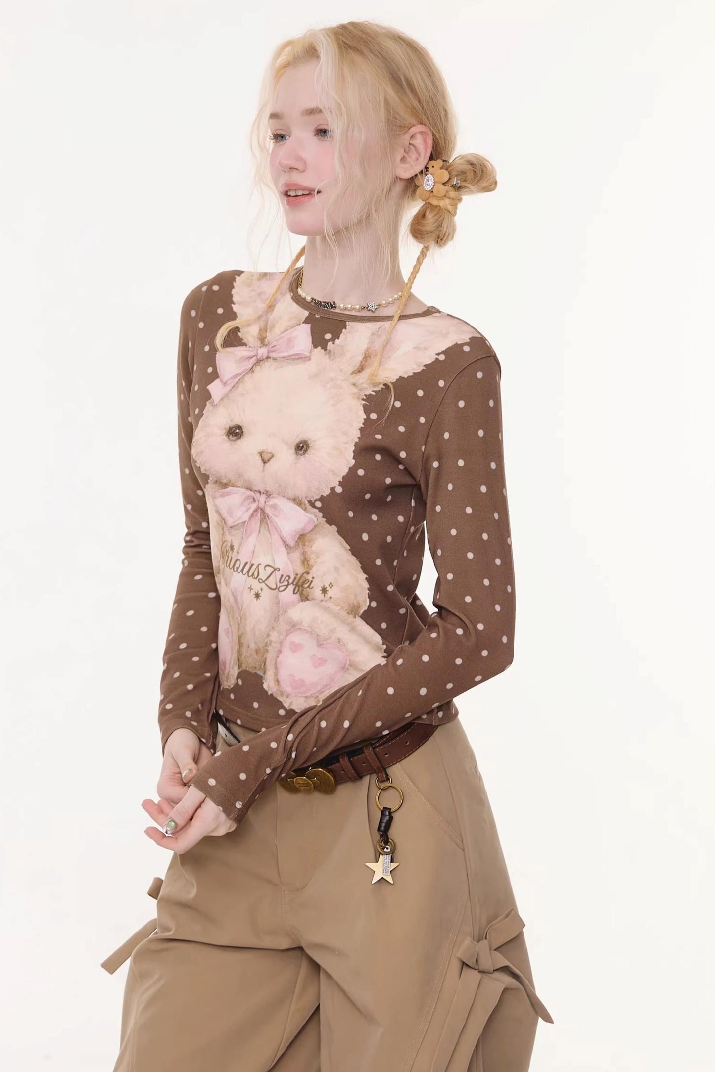 Dot Rabbit Print Top