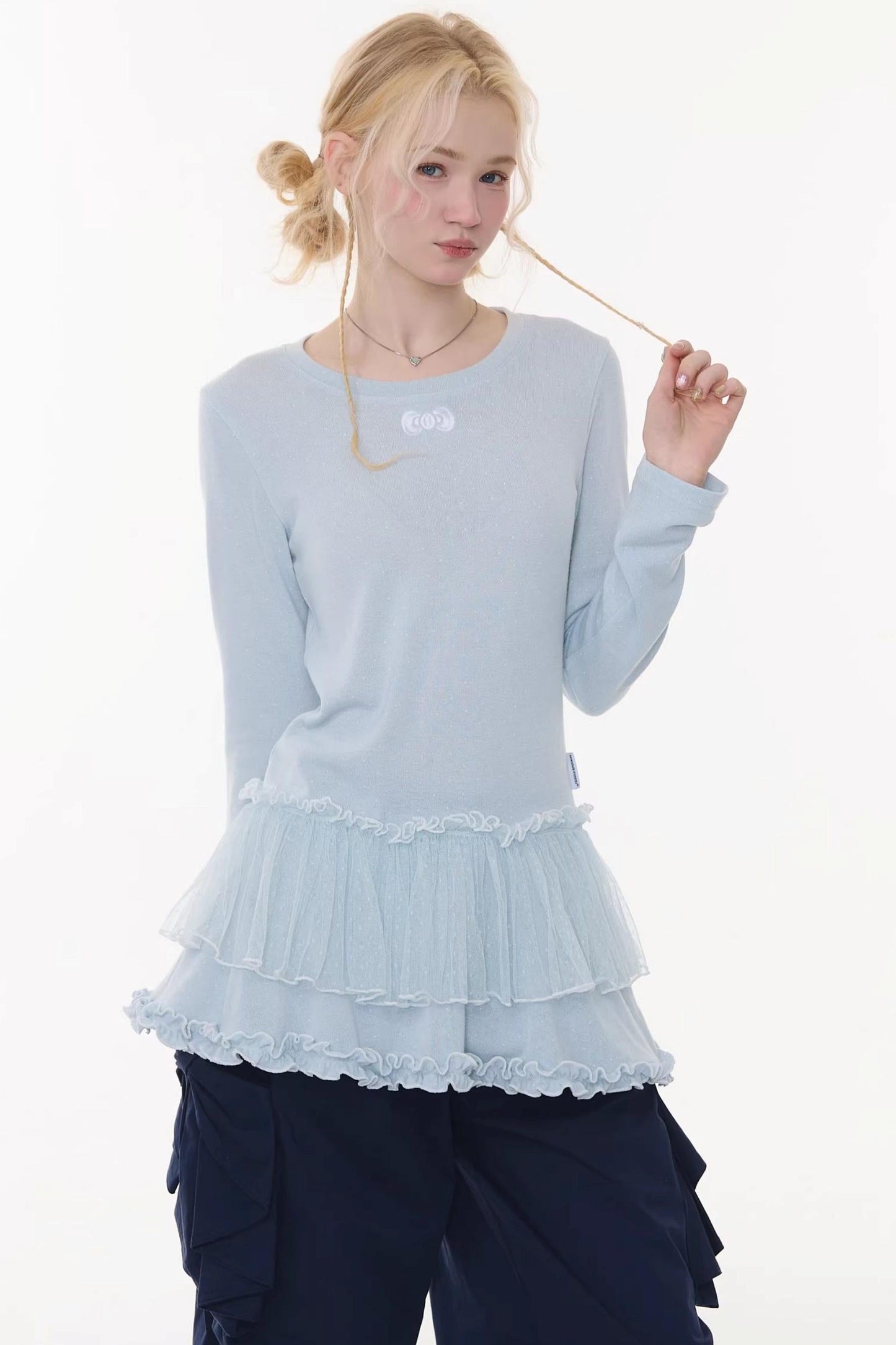 Lace Pleated Dot Top