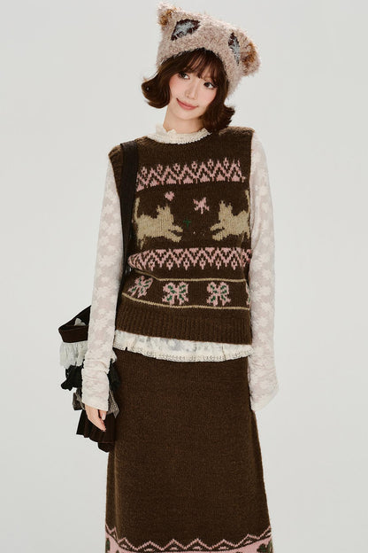 Retro Fair Isle Knit Vest + Skirt
