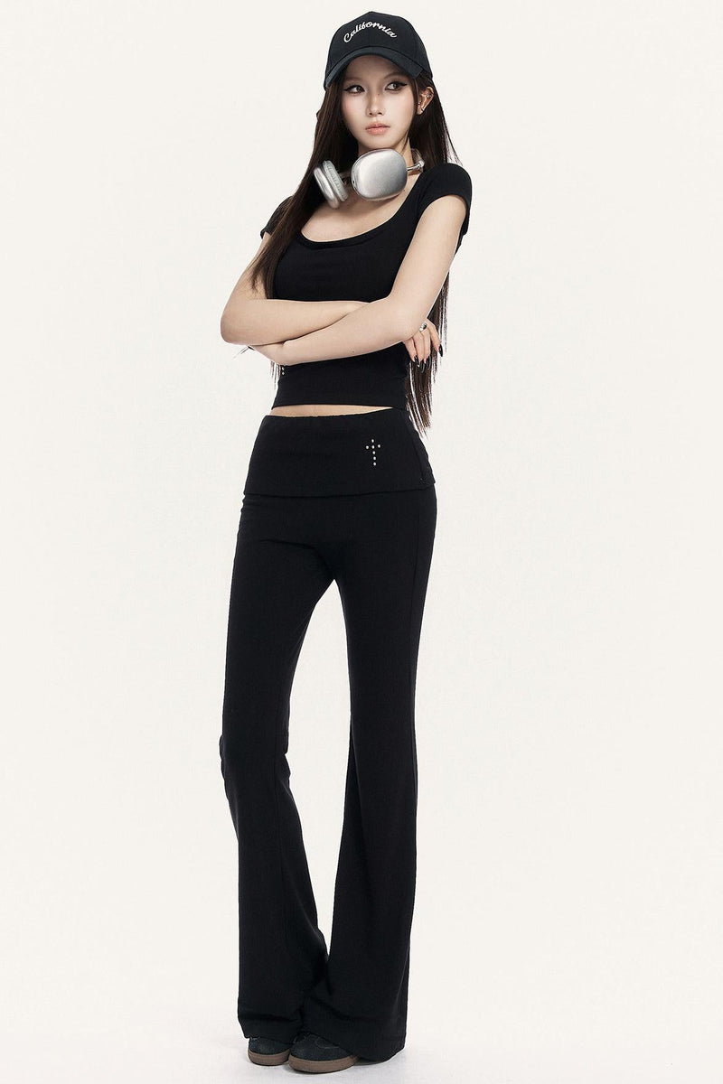 Cross Hot Studs Slim Top + Flare Pants