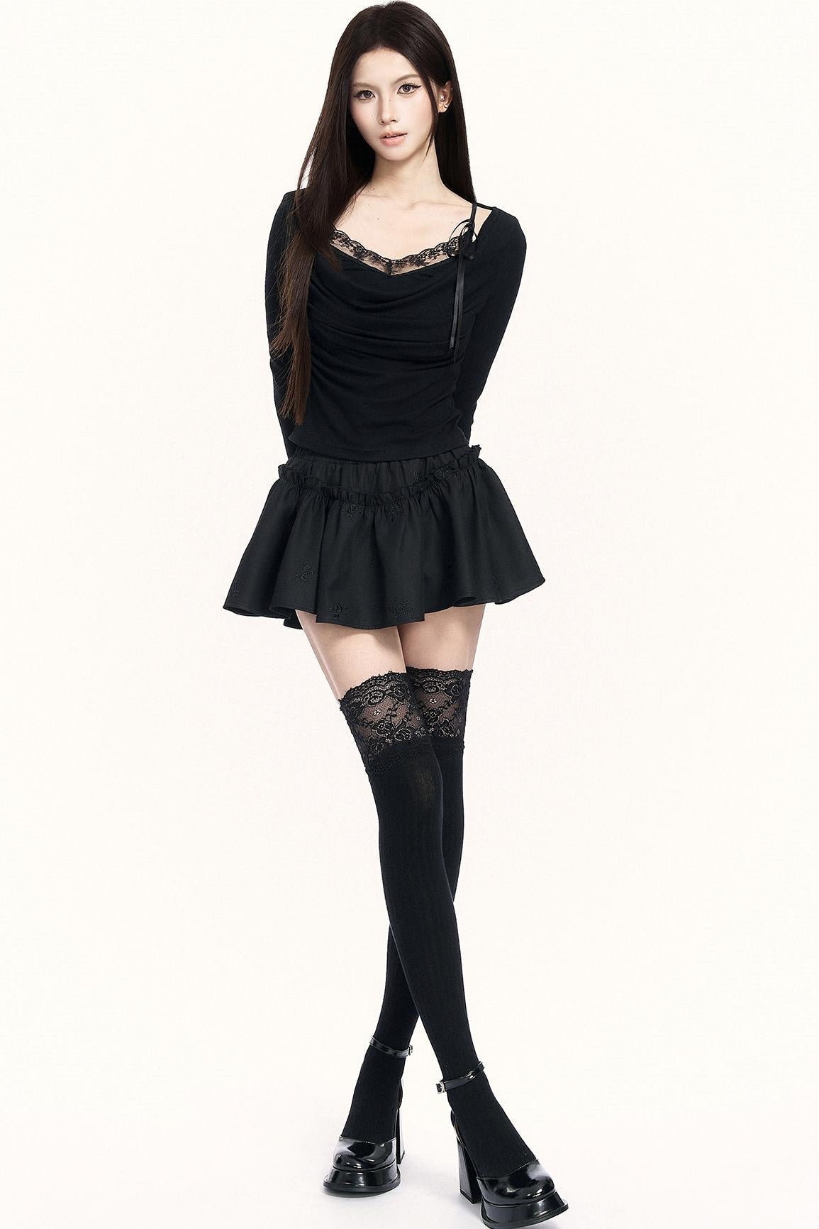 Lace Draped Collar Top