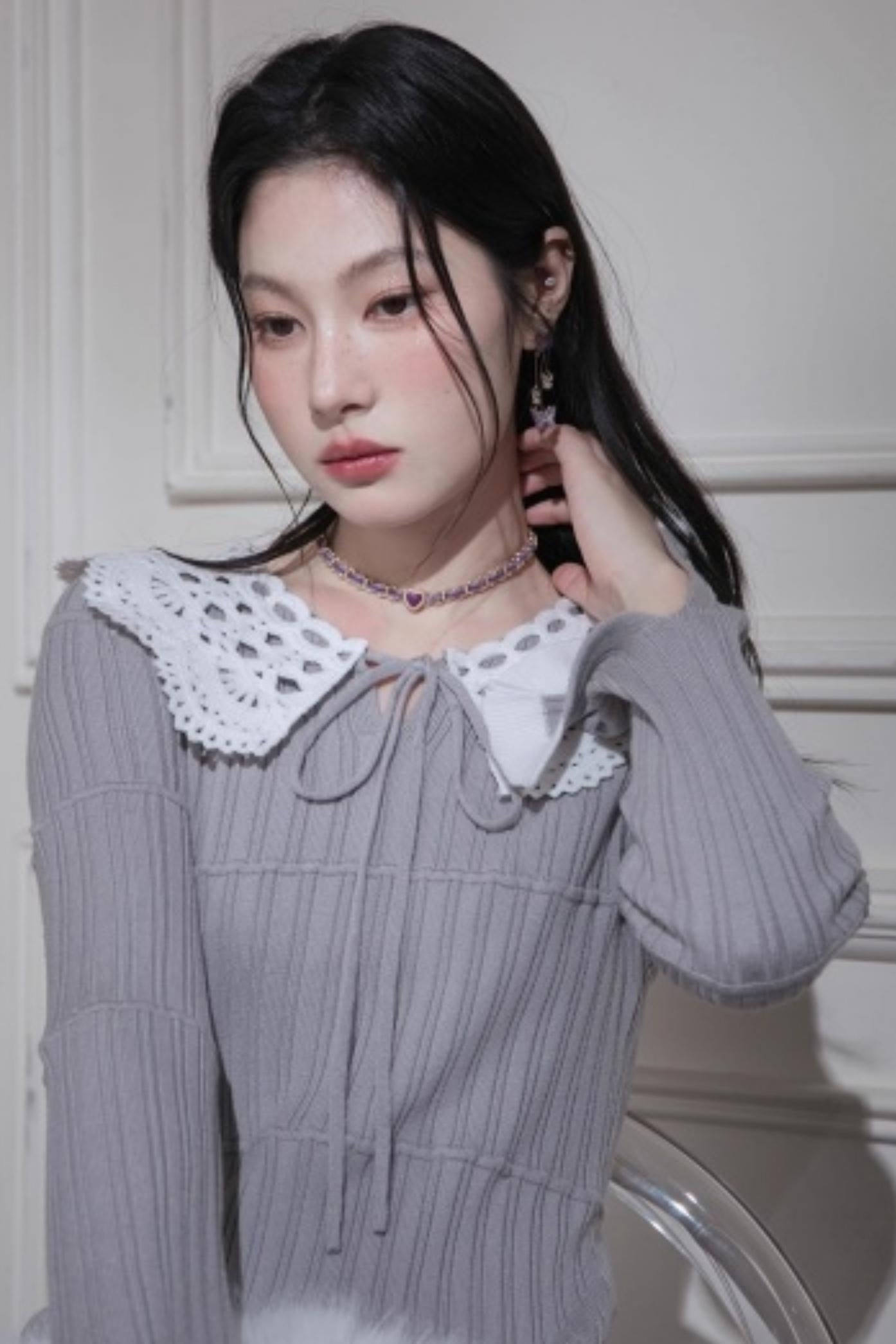 Sichuan Mist Gray Ruffle Long Dress