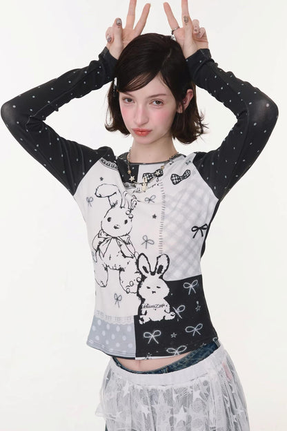 Rabbit Print Collage Contrast Top