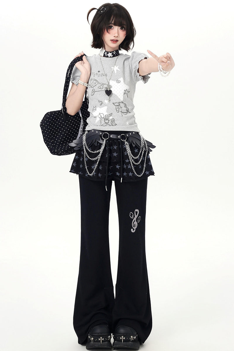 Starry Print Girly Puff Sleeve Top
