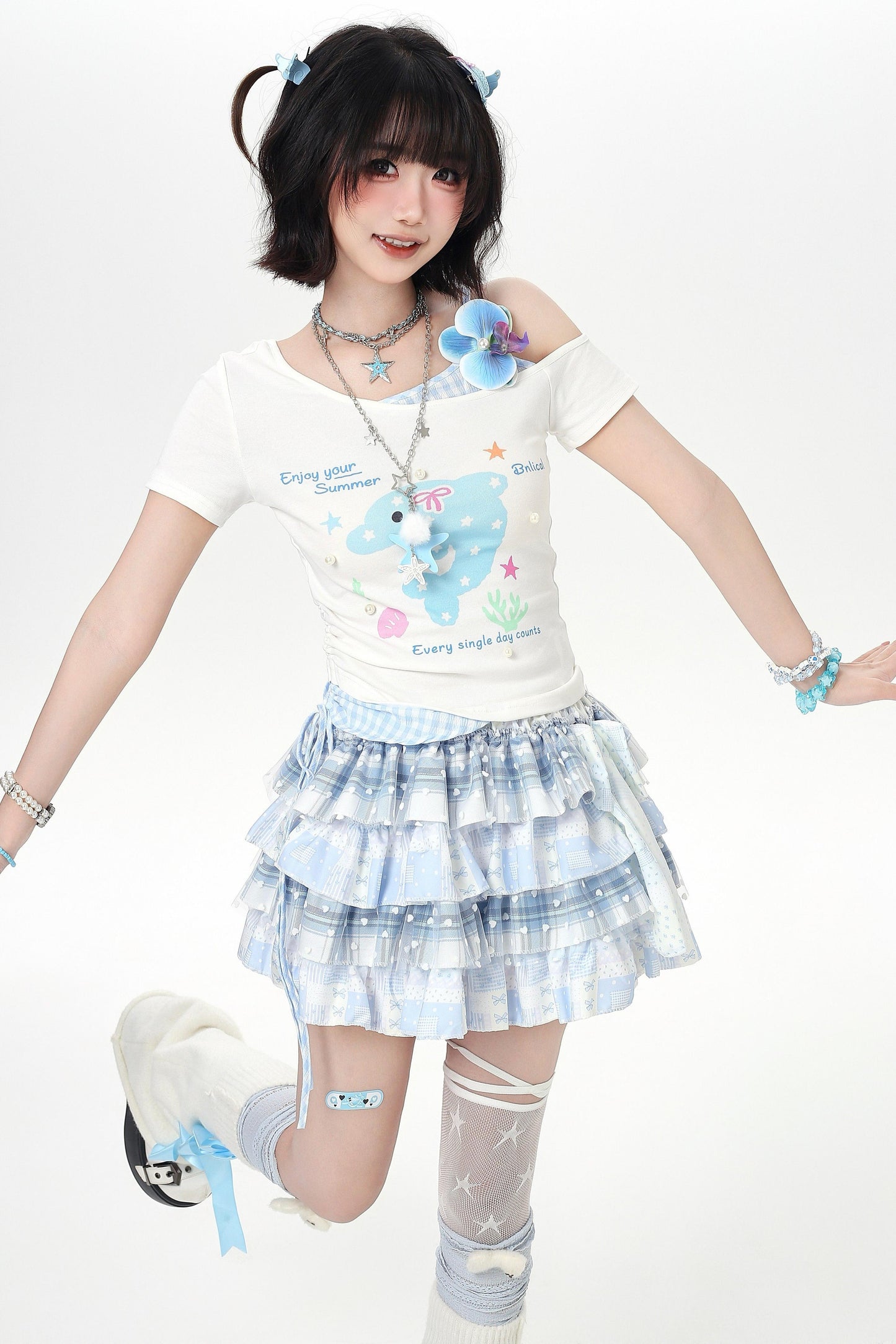 Off-shoulder Dolphin Summer Fake Two-piece Top