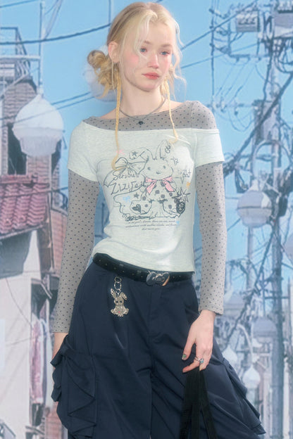 Dot Rabbit Print Top