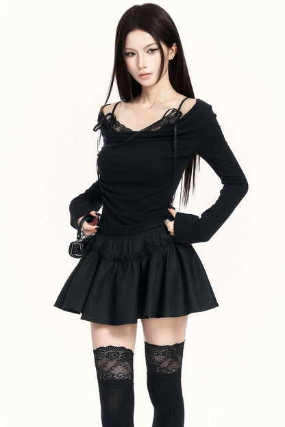 Lace Draped Collar Top