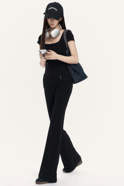 Cross Hot Studs Slim Top + Flare Pants