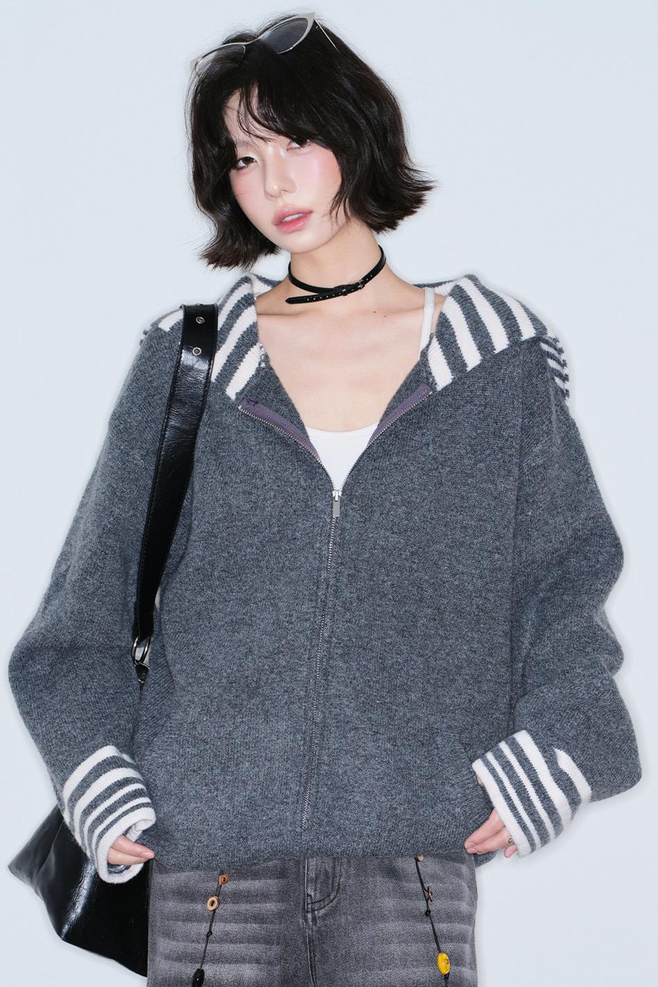 Striped Zip Knit Top