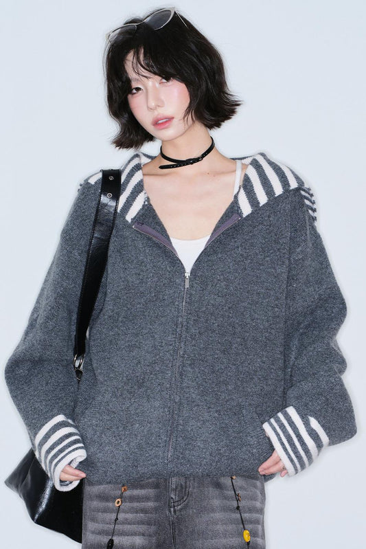Striped Zip Knit Top