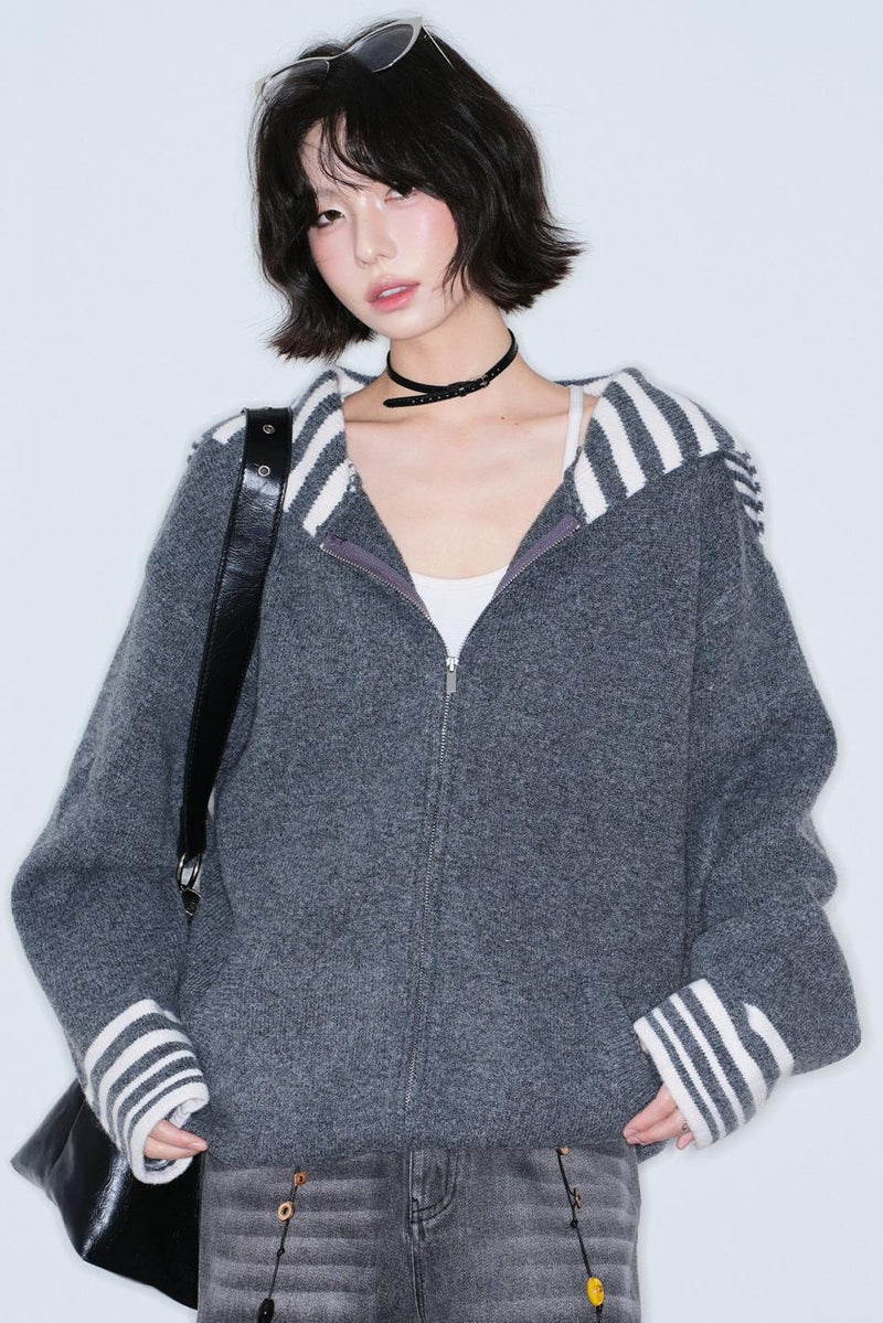 Striped Zip Knit Top