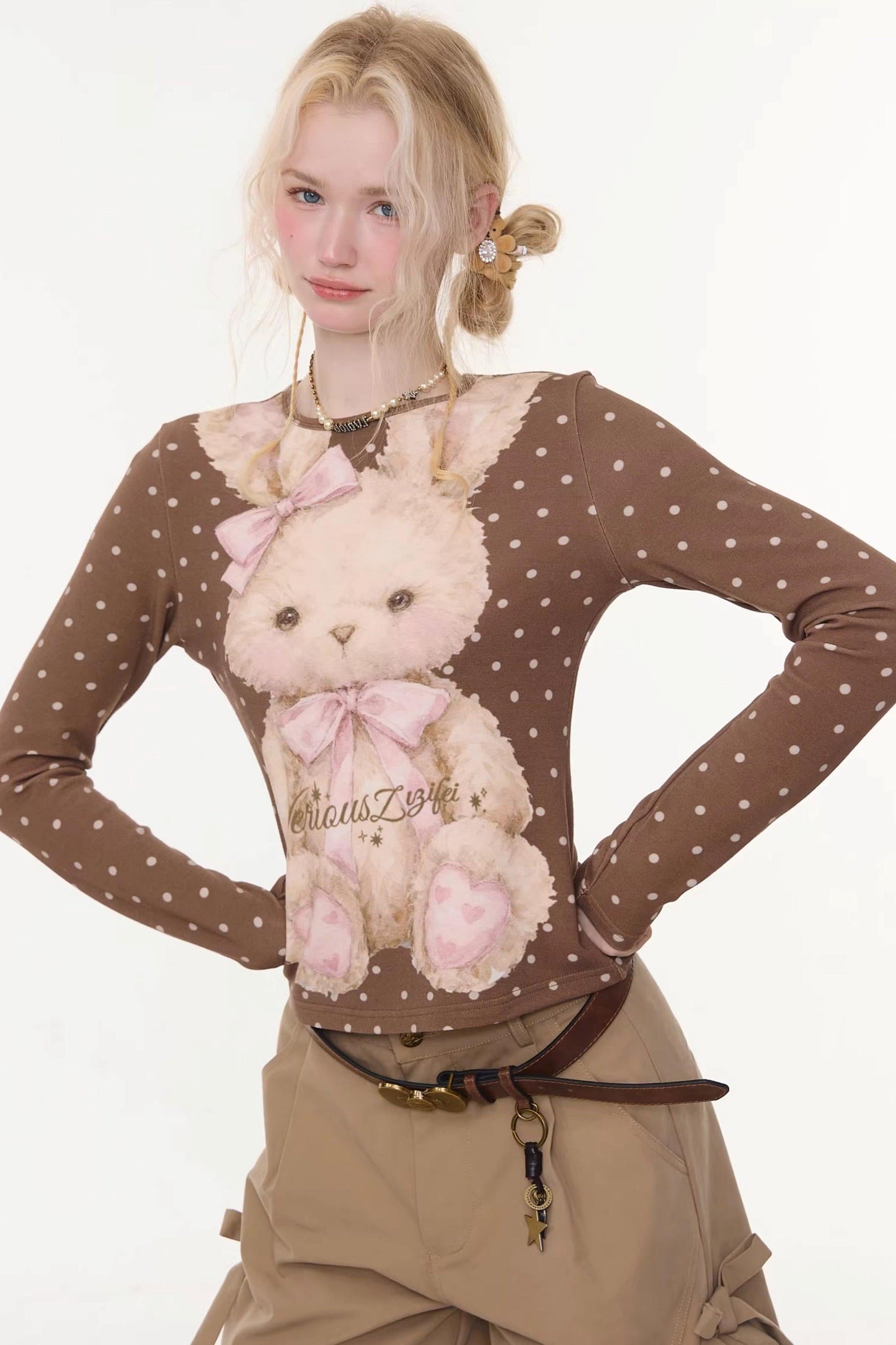 Dot Rabbit Print Top