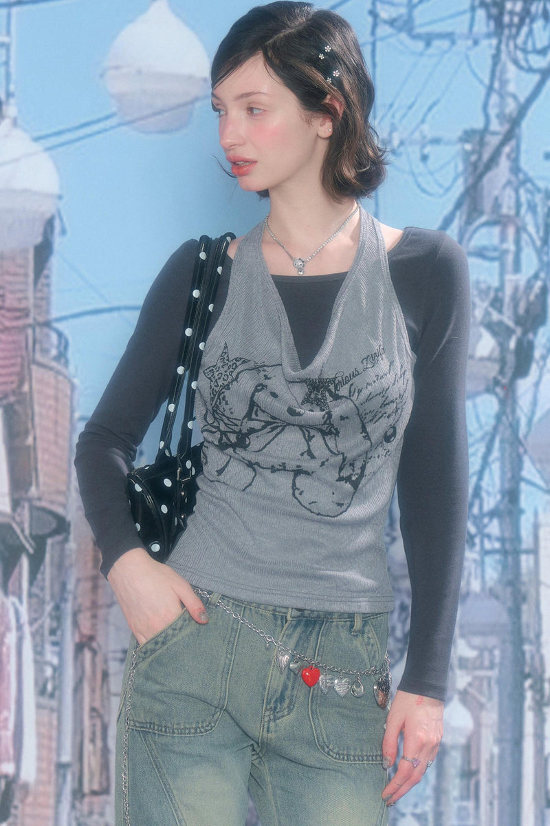 Rabbit Print Halter Top