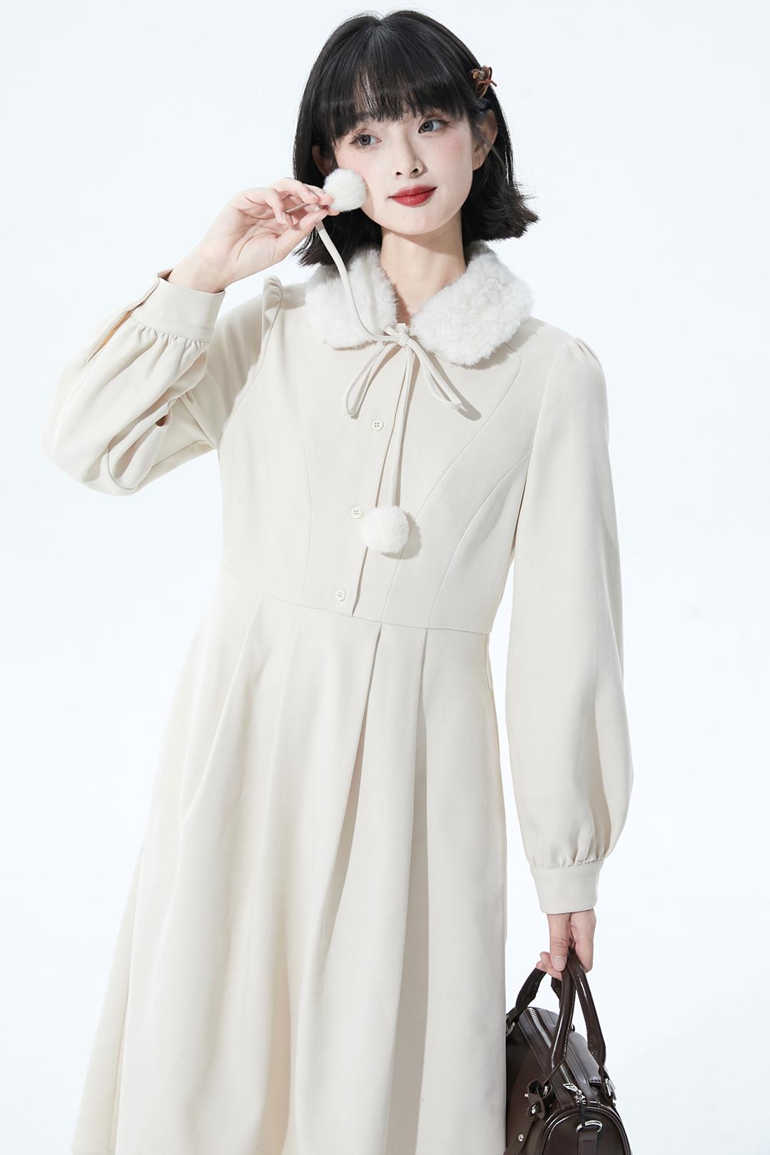 Fur Collar Sweet Retro Dress