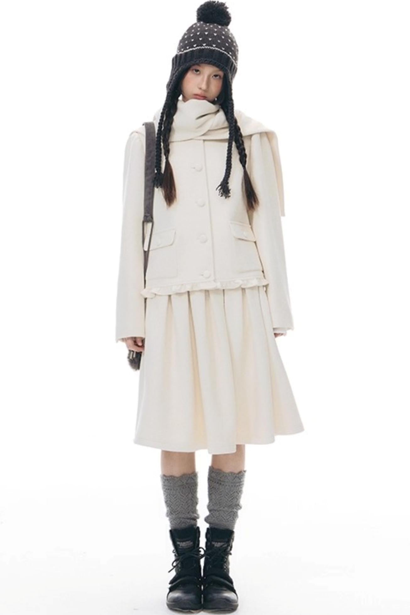 Retro Top + Preppy Pleated Skirt + Scarf