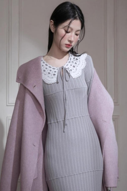 Sichuan Mist Gray Ruffle Long Dress