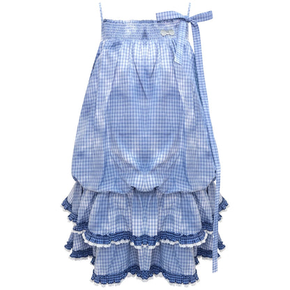 Tie-dye Blue Plaid Lace Dress