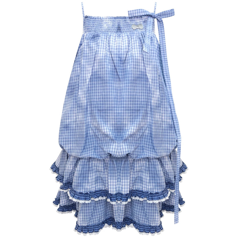 Tie-dye Blue Plaid Lace Dress