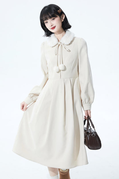Fur Collar Sweet Retro Dress