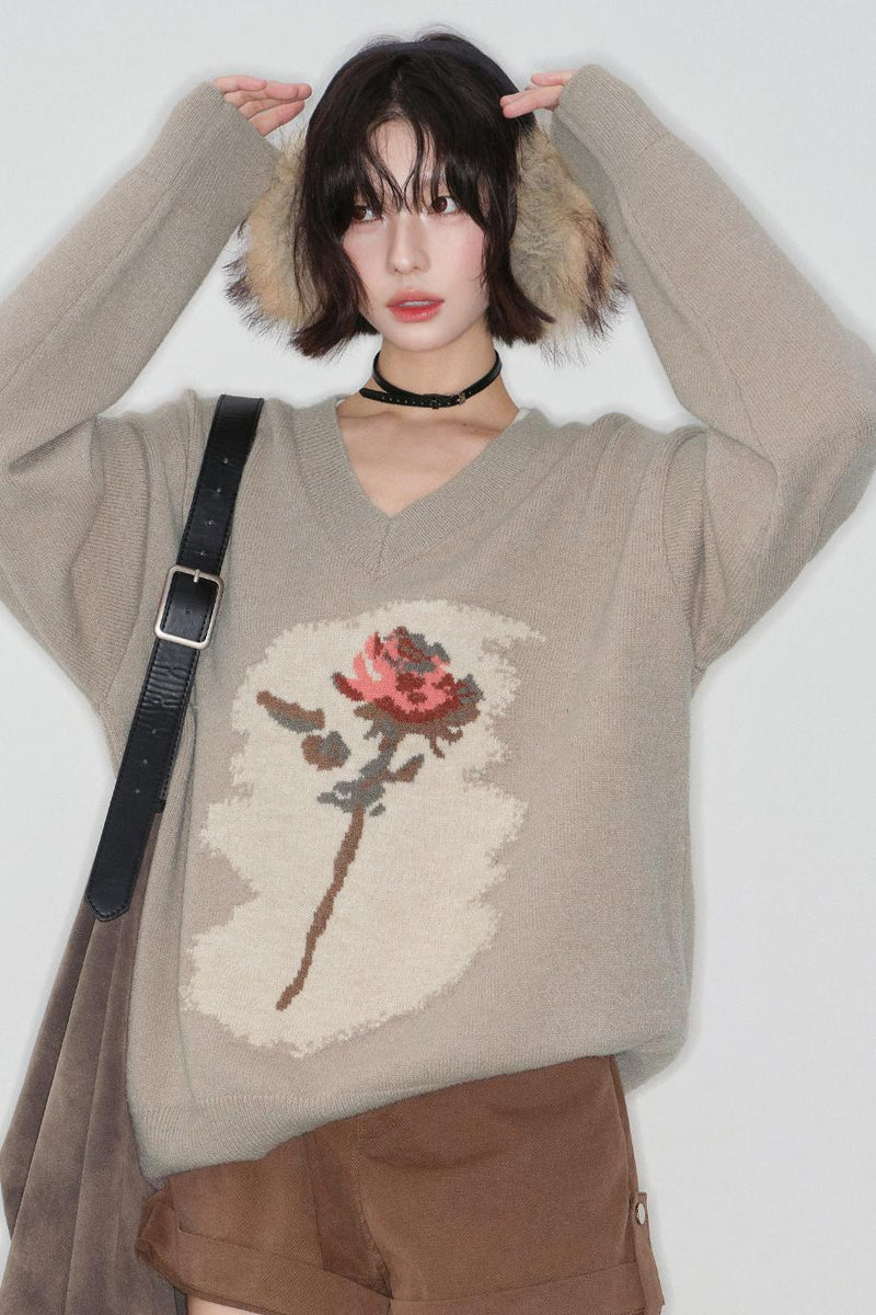 Rose Pattern Buoy Neck Sweater