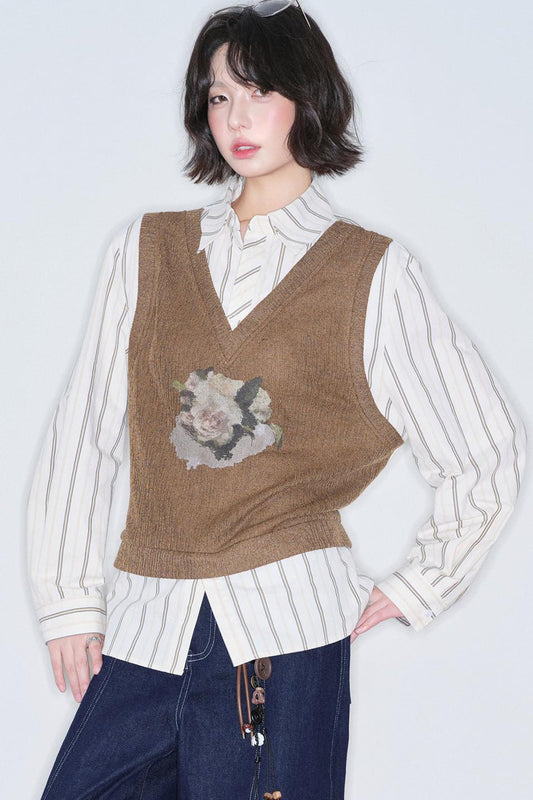 Fake Two-piece Printed Blouse