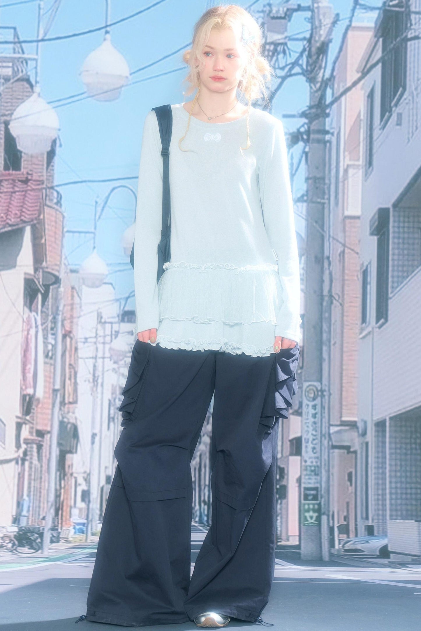 Lace Pleated Dot Top
