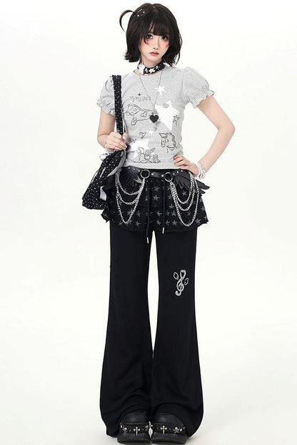 Starry Print Girly Puff Sleeve Top
