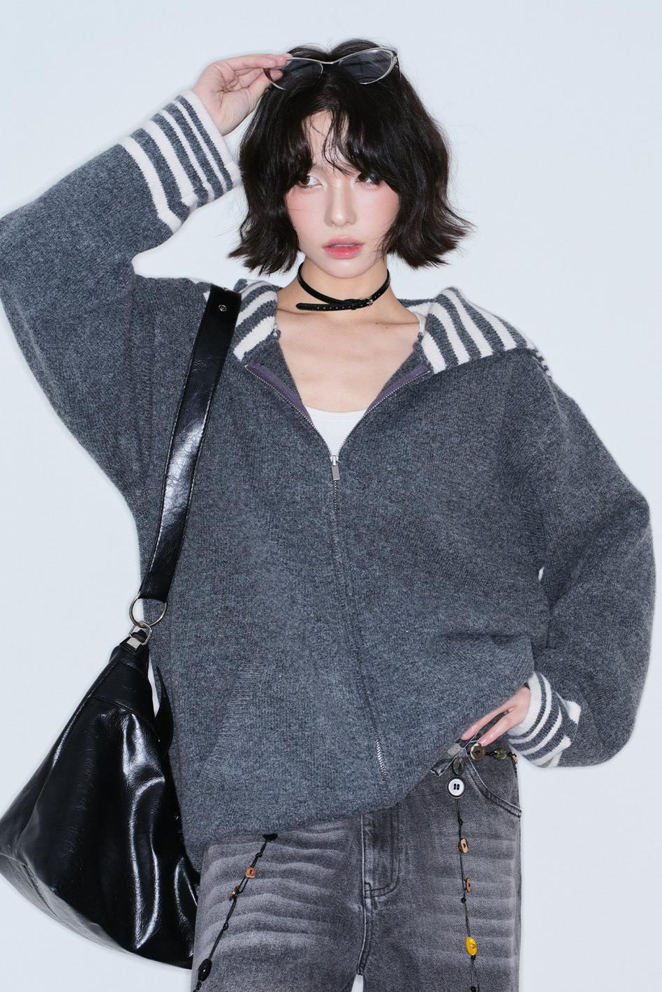 Striped Zip Knit Top