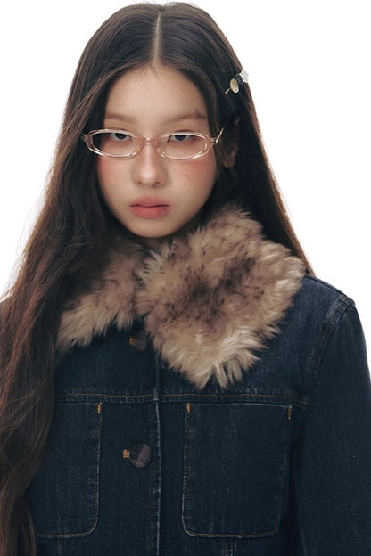 Fur Collar Denim Jacket + Skirt