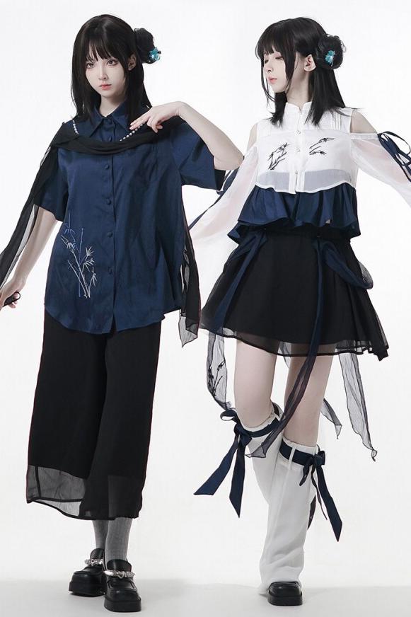 Subcultural Modern China Top + Pants + Off-shoulder Shirt + Skirt