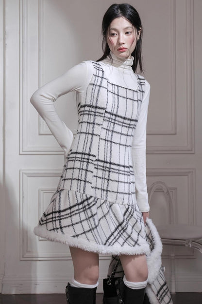 Monochrome Plaid Jacket + Vest Dress